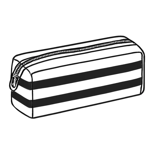 A pencil case with blue-and-white stripes