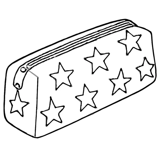 A pencil case with a pattern of white stars