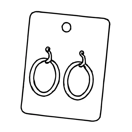 A pair of small silver hoop earrings displayed on a card