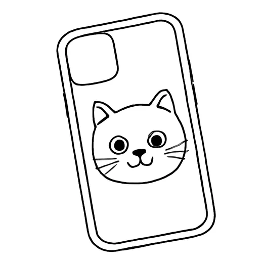 A phone case printed with a cartoon cat's face