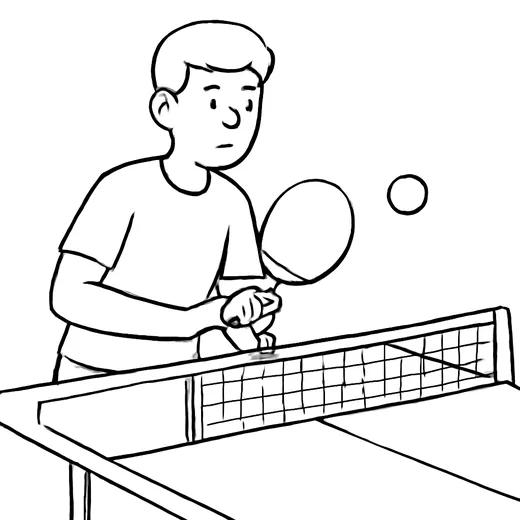 A boy holding a table tennis bat at a table tennis table