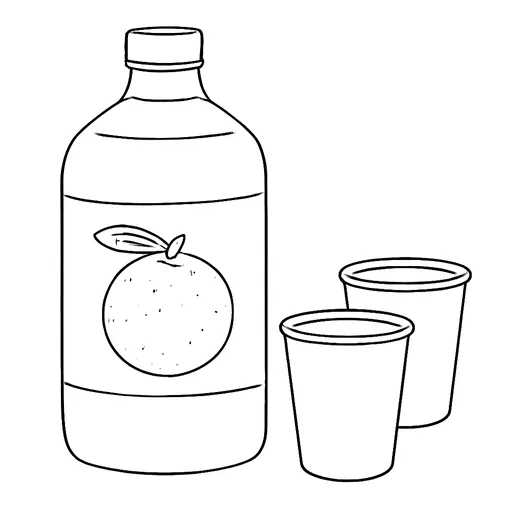 A large bottle of orange juice with paper cups beside it