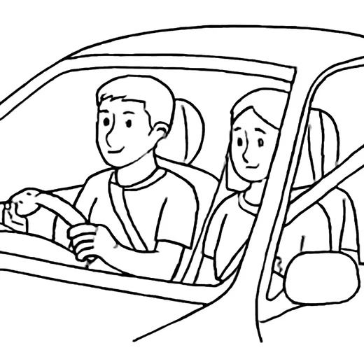 A young man driving a car with a passenger beside him