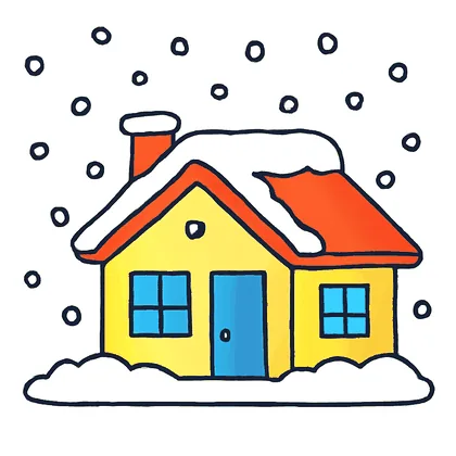 Snow falling on a house